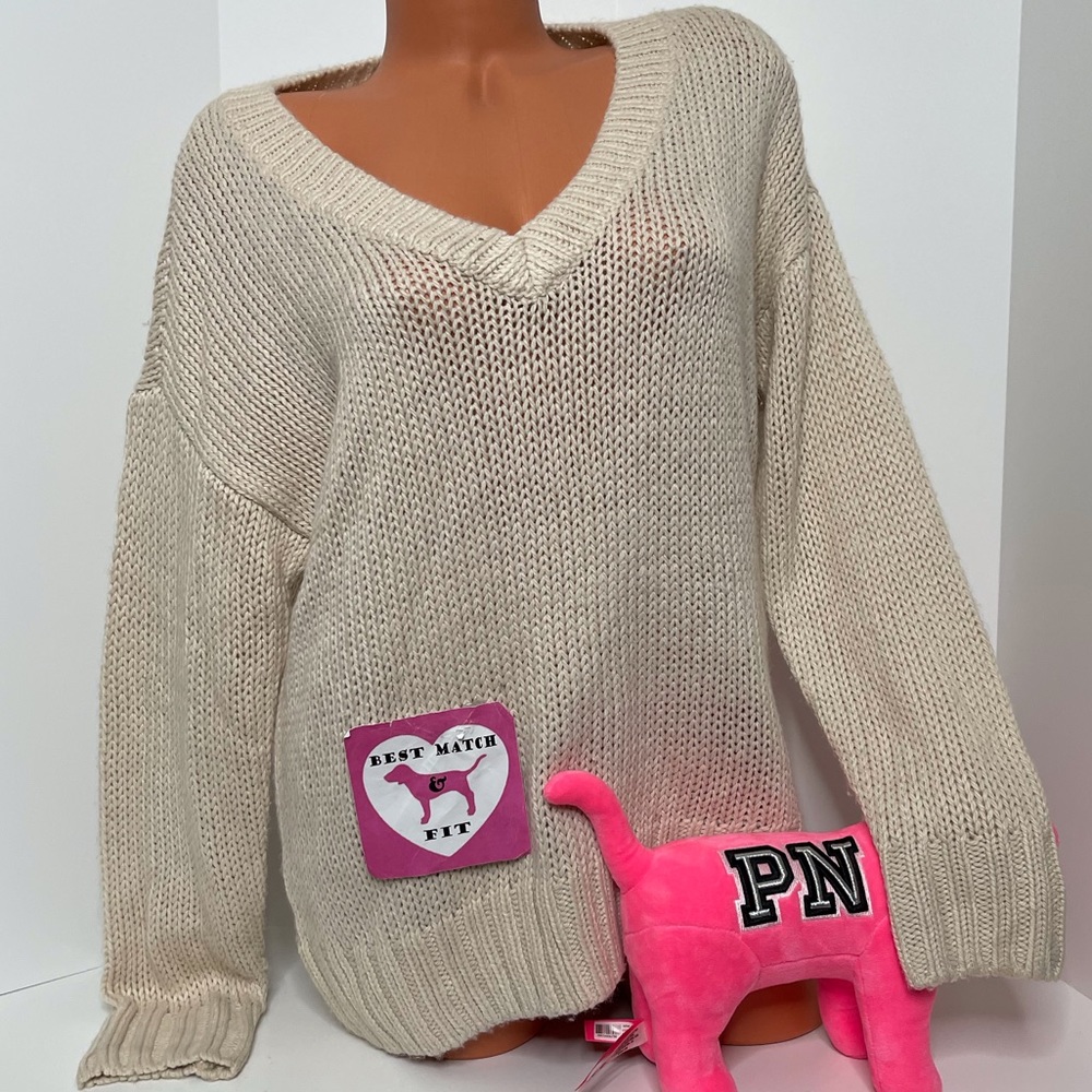 Victoria’s Secret PINK XS S M L Logo 100% Cotton Sweater V-Neck